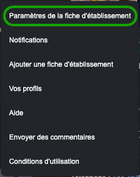 Étape 2 - sélectionnez Paramètres de la fiche d'établissement