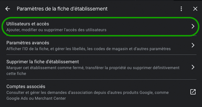 Étape 3 - cliquez sur Utilisateurs et accès